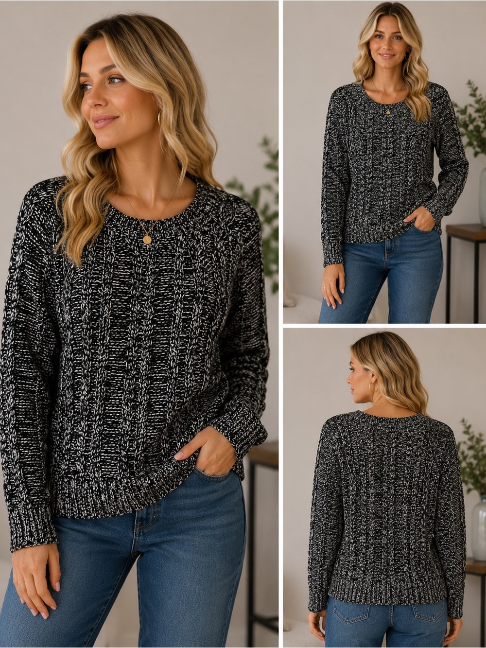 GAP Black and White‎ Cable Knit Sweater Medium